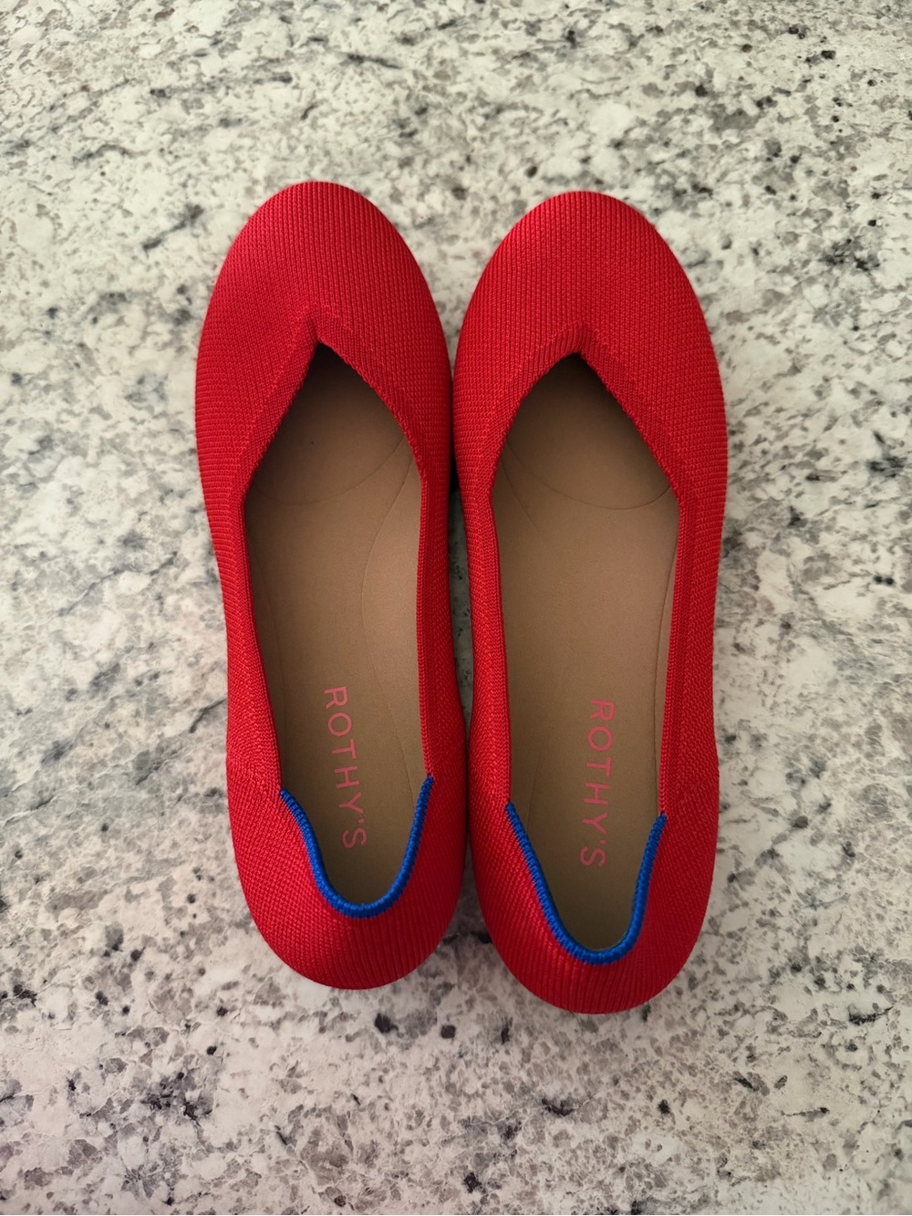 Rothy's Red Ballet Flats with Blue Accent